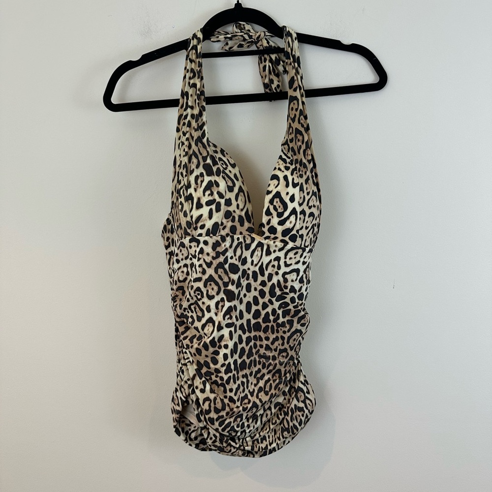 Victoria's Secret Leopard Print Halter Tankini Top Swimsuit Size Large